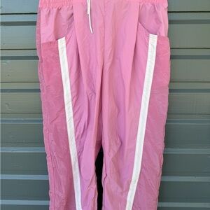 Free People Pink CHAMP IS HERE exercise Pants with White Stripes